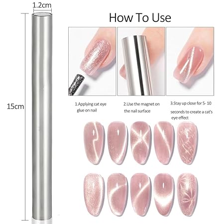 GV237 THR3E STROKES 5 Pieces Cat Eye Nail Magnet for Magnetic Gel Polish - Wood Stick Design Tool for DIY Home, Salon, Studio (5PCS SET)