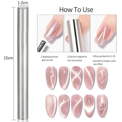 GV237 THR3E STROKES 5 Pieces Cat Eye Nail Magnet for Magnetic Gel Polish - Wood Stick Design Tool for DIY Home, Salon, Studio (5PCS SET)