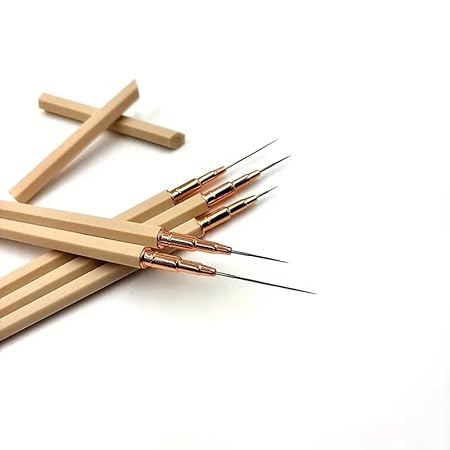 GV239 THR3E STROKES 5Pcs Nail Art Liner Brushes,Liner Brush For Nails Gel,Thin Liner Nail Brush Set,Nail Art Striping Brushes,Painting Art Design Pen For Long Lines, Thin Details, Fine Drawing Sizes 5/8/12/20/25mm (HEXAGON BROWN)