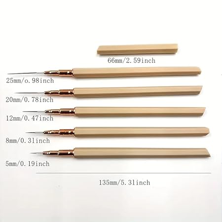 GV239 THR3E STROKES 5Pcs Nail Art Liner Brushes,Liner Brush For Nails Gel,Thin Liner Nail Brush Set,Nail Art Striping Brushes,Painting Art Design Pen For Long Lines, Thin Details, Fine Drawing Sizes 5/8/12/20/25mm (HEXAGON BROWN)