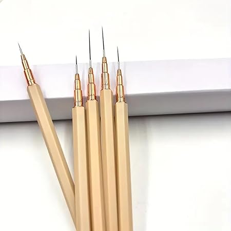 GV239 THR3E STROKES 5Pcs Nail Art Liner Brushes,Liner Brush For Nails Gel,Thin Liner Nail Brush Set,Nail Art Striping Brushes,Painting Art Design Pen For Long Lines, Thin Details, Fine Drawing Sizes 5/8/12/20/25mm (HEXAGON BROWN)