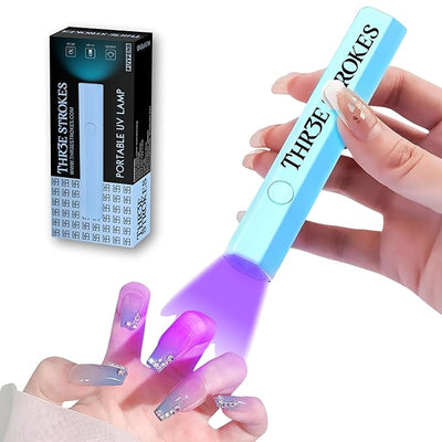GV241 THR3E STROKES Mini UV Light for Gel Nails - Portable Mini Nail Lamp,3W Handheld UV Light for Nails Pen Shape Nail Dryer Professional Led Light for Resin (BLUE)