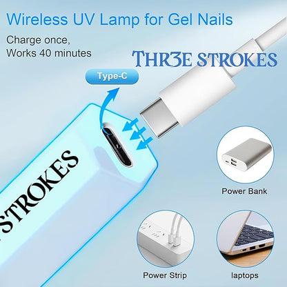 GV241 THR3E STROKES Mini UV Light for Gel Nails - Portable Mini Nail Lamp,3W Handheld UV Light for Nails Pen Shape Nail Dryer Professional Led Light for Resin (BLUE)