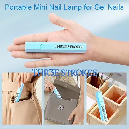 GV241 THR3E STROKES Mini UV Light for Gel Nails - Portable Mini Nail Lamp,3W Handheld UV Light for Nails Pen Shape Nail Dryer Professional Led Light for Resin (BLUE)