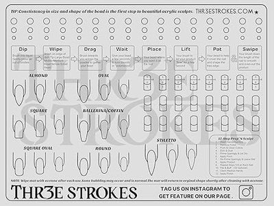 GV244 THR3E STROKES Silicone Training Mat for Perfect Acrylic Nail Application Non Slip, Reusable & Professional Nail Art Tool