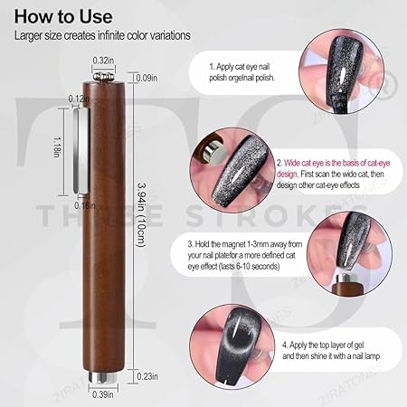GV245 THR3E STROKES 3 in 1 Nail Magnet, Multifunctional Cat Eye Gel Nail Polish Magnet Pen, 3D Magnetic Nail Polish Stick for Home DIY, Salon, Studio, Nail Art Design Tools (3 IN 1)(DARK BROWN)