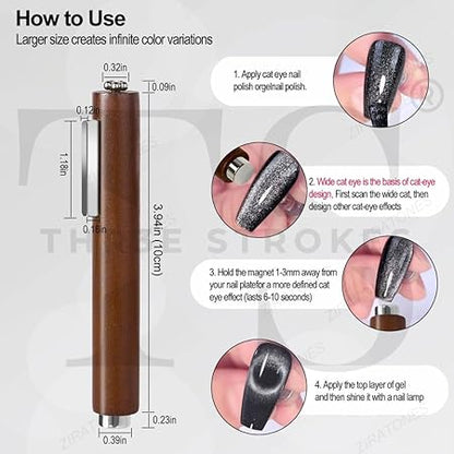 GV245 THR3E STROKES 3 in 1 Nail Magnet, Multifunctional Cat Eye Gel Nail Polish Magnet Pen, 3D Magnetic Nail Polish Stick for Home DIY, Salon, Studio, Nail Art Design Tools (3 IN 1)(DARK BROWN)