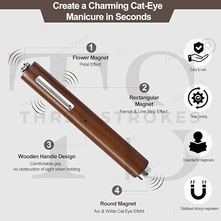 GV245 THR3E STROKES 3 in 1 Nail Magnet, Multifunctional Cat Eye Gel Nail Polish Magnet Pen, 3D Magnetic Nail Polish Stick for Home DIY, Salon, Studio, Nail Art Design Tools (3 IN 1)(DARK BROWN)