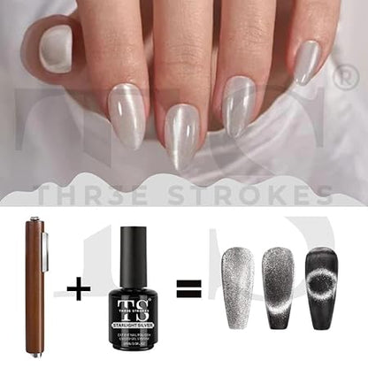 GV245 THR3E STROKES 3 in 1 Nail Magnet, Multifunctional Cat Eye Gel Nail Polish Magnet Pen, 3D Magnetic Nail Polish Stick for Home DIY, Salon, Studio, Nail Art Design Tools (3 IN 1)(DARK BROWN)