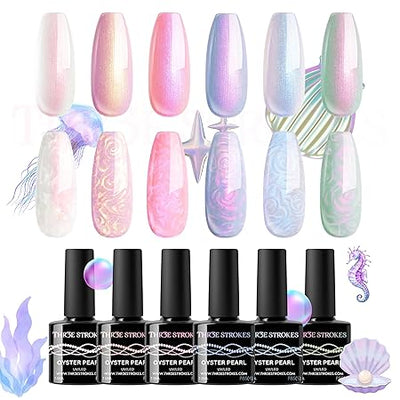 GV246 THR3E STROKES Gel Nail Polish 9D Cat Eye Gel Nail Polish, Magnetic Cat Eye Gel Polish Set, 7ml*6 with , Classic Colors Chameleon Magic Galaxy Effect Soak off Nail Art, Sparkle Stunning Gel Polish Gift for Women (PEARL P85, 7.5ml)