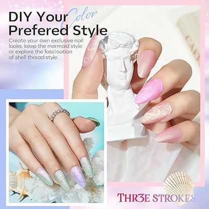 GV246 THR3E STROKES Gel Nail Polish 9D Cat Eye Gel Nail Polish, Magnetic Cat Eye Gel Polish Set, 7ml*6 with , Classic Colors Chameleon Magic Galaxy Effect Soak off Nail Art, Sparkle Stunning Gel Polish Gift for Women (PEARL P85, 7.5ml)