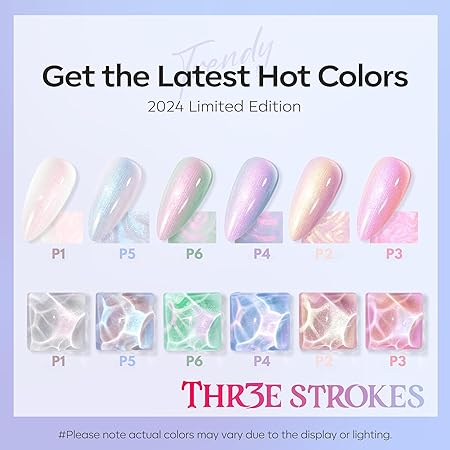 GV246 THR3E STROKES Gel Nail Polish 9D Cat Eye Gel Nail Polish, Magnetic Cat Eye Gel Polish Set, 7ml*6 with , Classic Colors Chameleon Magic Galaxy Effect Soak off Nail Art, Sparkle Stunning Gel Polish Gift for Women (PEARL P85, 7.5ml)