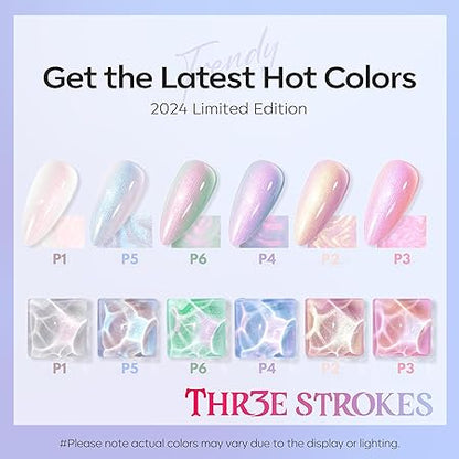 GV246 THR3E STROKES Gel Nail Polish 9D Cat Eye Gel Nail Polish, Magnetic Cat Eye Gel Polish Set, 7ml*6 with , Classic Colors Chameleon Magic Galaxy Effect Soak off Nail Art, Sparkle Stunning Gel Polish Gift for Women (PEARL P85, 7.5ml)