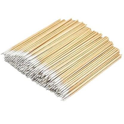 GV247 THR3E STROKES 100PCS Pointed Cotton Swabs in Storage Box - 4 inch Precision Microblading Cotton Tip Applicators - Small Cotton Stick for Makeup, Cosmetics, Eyebrows, Nails, Tattoo Permanent Supplies