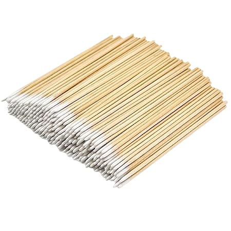 GV247 THR3E STROKES 100PCS Pointed Cotton Swabs in Storage Box - 4 inch Precision Microblading Cotton Tip Applicators - Small Cotton Stick for Makeup, Cosmetics, Eyebrows, Nails, Tattoo Permanent Supplies