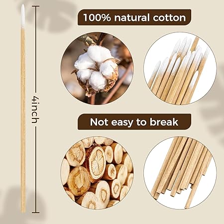 GV247 THR3E STROKES 100PCS Pointed Cotton Swabs in Storage Box - 4 inch Precision Microblading Cotton Tip Applicators - Small Cotton Stick for Makeup, Cosmetics, Eyebrows, Nails, Tattoo Permanent Supplies