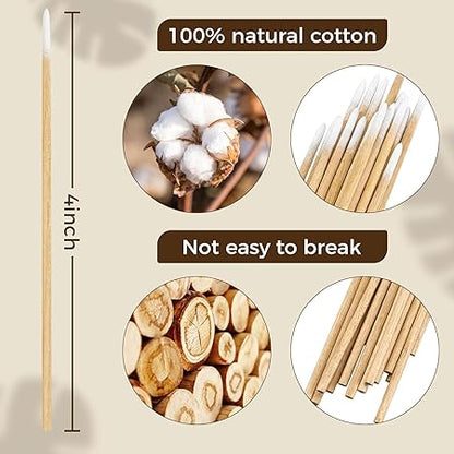 GV247 THR3E STROKES 100PCS Pointed Cotton Swabs in Storage Box - 4 inch Precision Microblading Cotton Tip Applicators - Small Cotton Stick for Makeup, Cosmetics, Eyebrows, Nails, Tattoo Permanent Supplies
