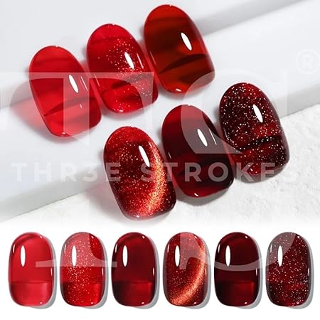 GV248 THR3E STROKES Gel Nail Polish 9D Cat Eye Gel Nail Polish, Magnetic Cat Eye Gel Polish Set, 7ml*6 with , Classic Colors Chameleon Magic Galaxy Effect Soak off Nail Art, Sparkle Stunning Gel Polish Gift for Women (RED ALLURE, 7.5ML)