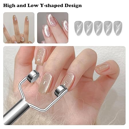 GV253 THR3E STROKES 3 IN 1 Cat Eye Nail Magnet Y-Shaped Double Head Magnetic Cat Eye Gel Polish Multifunctional Nails Design Tools Powerful Force Magnet Portable Handheld for Salon Studio Home Manicure (Y MAGNET)