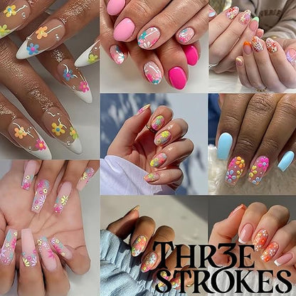 GV257 THR3E STROKES 30 Sheets Flowers Nail Art Stickers Decals 3D Self-Adhesive Colorful Flower Rose Daisy Cherry Blossoms Nail Stickers Design Flowers Nail Art Supplies Charms for Nail Art Tips (D19)