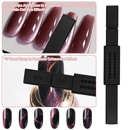 GV260 THR3E STROKES 4Pcs Cat Eye Magnet for Nails, Nail Magnets Cat eye Magnet for Nails Art, Double-Head Nail Magnetic Cat Eye Gel Nail Polish Magnet Wand Strong Suction Board Nail Manicure Tool Set for Salon DIY Home (4 PCS BIG SET)