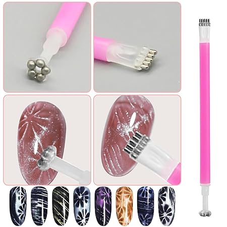 GV260 THR3E STROKES 4Pcs Cat Eye Magnet for Nails, Nail Magnets Cat eye Magnet for Nails Art, Double-Head Nail Magnetic Cat Eye Gel Nail Polish Magnet Wand Strong Suction Board Nail Manicure Tool Set for Salon DIY Home (4 PCS BIG SET)