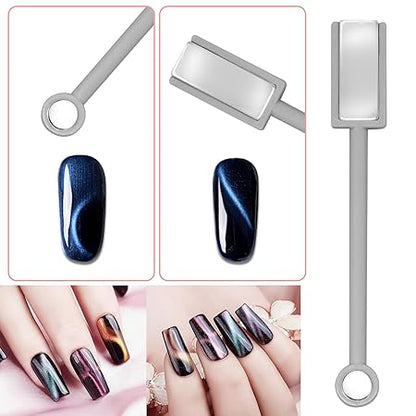 GV260 THR3E STROKES 4Pcs Cat Eye Magnet for Nails, Nail Magnets Cat eye Magnet for Nails Art, Double-Head Nail Magnetic Cat Eye Gel Nail Polish Magnet Wand Strong Suction Board Nail Manicure Tool Set for Salon DIY Home (4 PCS BIG SET)