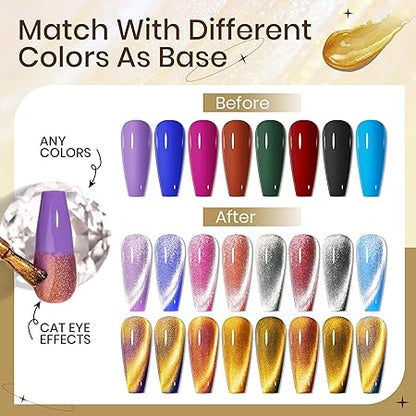 GV261 THR3E STROKES Silver and Gold Smoothie Cat Magnetic Gel Polish - 9D Cateye With Magnet Stick for Salon Manicure and Nail Art DIY at Home - 30 ML