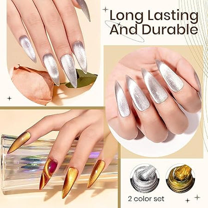 GV261 THR3E STROKES Silver and Gold Smoothie Cat Magnetic Gel Polish - 9D Cateye With Magnet Stick for Salon Manicure and Nail Art DIY at Home - 30 ML