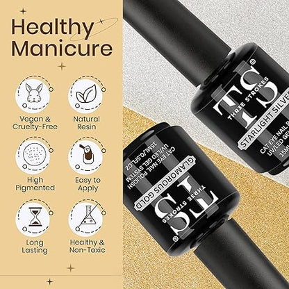 GV261 THR3E STROKES Silver and Gold Smoothie Cat Magnetic Gel Polish - 9D Cateye With Magnet Stick for Salon Manicure and Nail Art DIY at Home - 30 ML