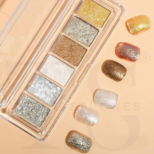 GV262 THR3E STROKES 6 Colors Solid Opal Aurora Nail Powder Set, Iridescent Aurora Pigment Holographic Chameleon Sparkly Flakes Glitter Dust Kit for Gel Polish Nail Art Decoration (Bling)