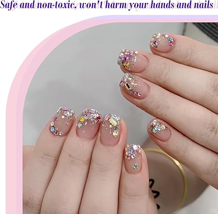 GV263 THR3E STROKES Nail Art Kit, Nail Art Rhinestone, Double Ended Nail Tweezers, Versatile Crystal Gems for Design, Makeup, DIY Crafts, Clothing and Phone Embellishments(24 Grids, Colored Diamonds)