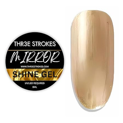 GV265 THR3E STROKES Chrome Gel Nail Polish, 8ml Metallic Gel Nail Polish, Gold 3D Metal Painting Gel for Nail Art Soak off UV/LED Glossy Mirror Effect Nail Glue Gel for Home Salon DIY Manicure