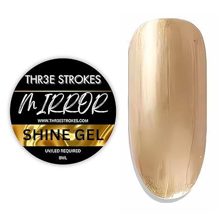 GV265 THR3E STROKES Chrome Gel Nail Polish, 8ml Metallic Gel Nail Polish, Gold 3D Metal Painting Gel for Nail Art Soak off UV/LED Glossy Mirror Effect Nail Glue Gel for Home Salon DIY Manicure