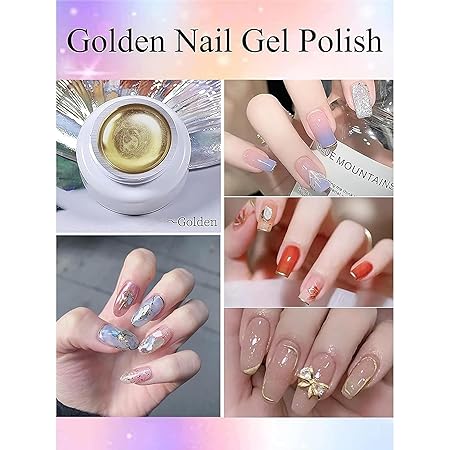 GV265 THR3E STROKES Chrome Gel Nail Polish, 8ml Metallic Gel Nail Polish, Gold 3D Metal Painting Gel for Nail Art Soak off UV/LED Glossy Mirror Effect Nail Glue Gel for Home Salon DIY Manicure