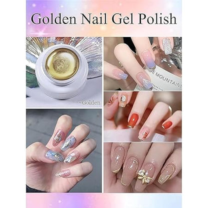 GV265 THR3E STROKES Chrome Gel Nail Polish, 8ml Metallic Gel Nail Polish, Gold 3D Metal Painting Gel for Nail Art Soak off UV/LED Glossy Mirror Effect Nail Glue Gel for Home Salon DIY Manicure