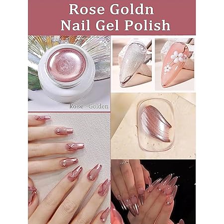 GV265 THR3E STROKES Chrome Gel Nail Polish, 8ml Metallic Gel Nail Polish, Gold 3D Metal Painting Gel for Nail Art Soak off UV/LED Glossy Mirror Effect Nail Glue Gel for Home Salon DIY Manicure
