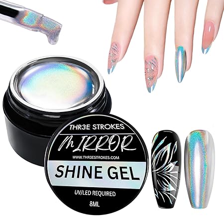 GV265 THR3E STROKES Chrome Gel Nail Polish, 8ml Metallic Gel Nail Polish, Gold 3D Metal Painting Gel for Nail Art Soak off UV/LED Glossy Mirror Effect Nail Glue Gel for Home Salon DIY Manicure
