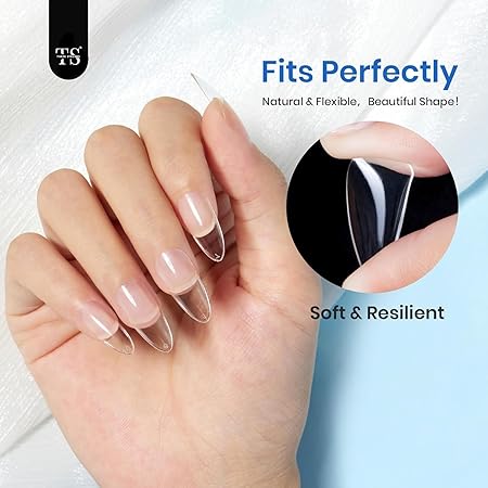 GV268 THR3E STROKES Soft Gel Nail Tips, Full Cover Clear Soft NailTips for Artificial False Nails Extension Nail Salons DIY NailArt with Box, 550PCS (MEDIUM ALMOND P4)