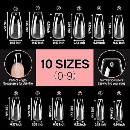 GV270 THR3E STROKES Soft Gel NailTips, Full Cover Clear Soft NailTips for Artificial False Nails Extension Nail Salons DIY NailArt with Box, 550PCS (MEDIUM COFFIN N14)