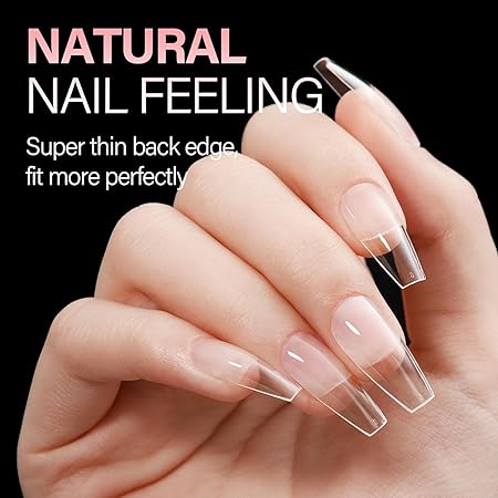 GV270 THR3E STROKES Soft Gel NailTips, Full Cover Clear Soft NailTips for Artificial False Nails Extension Nail Salons DIY NailArt with Box, 550PCS (MEDIUM COFFIN N14)