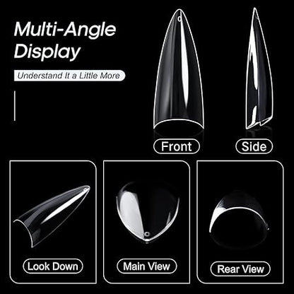 GV271 THR3E STROKES Soft GelNail Tips, Full Cover Clear Soft Nail Tips for Artificial FalseNails Extension Nail Salons DIY NailArt with Box, 550PCS (MEDIUM STILETTO N17)