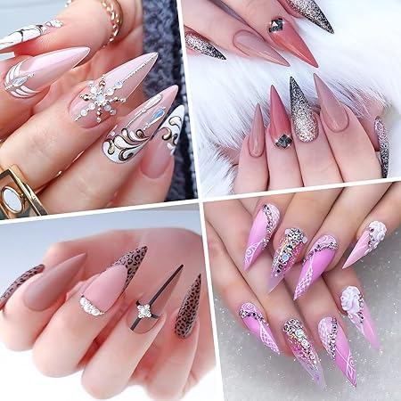 GV271 THR3E STROKES Soft GelNail Tips, Full Cover Clear Soft Nail Tips for Artificial FalseNails Extension Nail Salons DIY NailArt with Box, 550PCS (MEDIUM STILETTO N17)