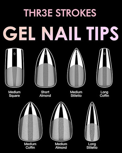 GV273 THR3E STROKES Soft GelNail Tips, Full Cover Clear Soft NailTips for Artificial False Nails Extension Nail Salons DIY NailArt with Box, 550PCS (MEDIUM STILLETO N20)