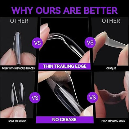 GV277 THR3E STROKES Soft Gel NailTips, Full Cover Clear Soft NailTips for Artificial False Nails Extension Nail Salons DIY Nail Art with Box, 550PCS (SHORT SQUARE P9)