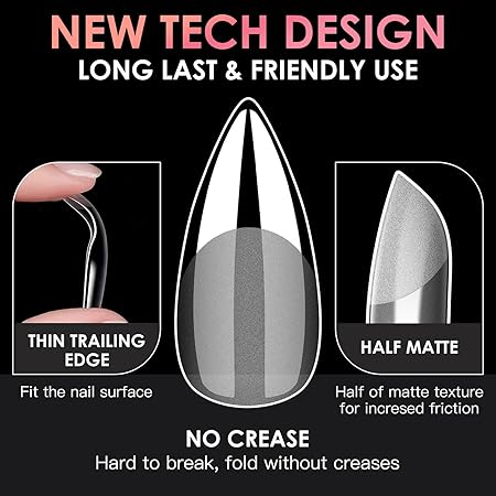 GV279 THR3E STROKES Soft Gel NailTips, Full Cover Clear Soft Nail Tips for Artificial False Nails Extension Nail Salons DIY NailArt with Box, 550PCS (SHORT STILETTO N13)