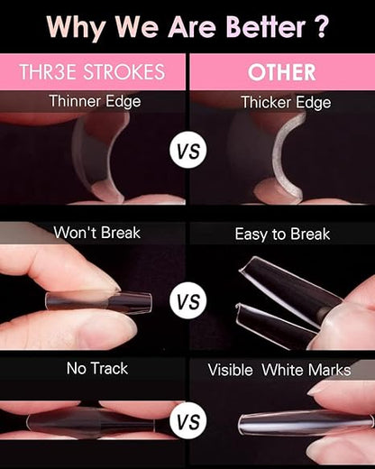 GV279 THR3E STROKES Soft Gel NailTips, Full Cover Clear Soft Nail Tips for Artificial False Nails Extension Nail Salons DIY NailArt with Box, 550PCS (SHORT STILETTO N13)