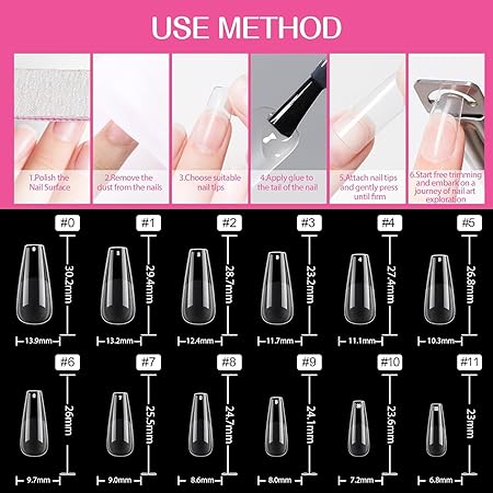 GV280 THR3E STROKES Soft Gel NailTips, Full Cover Clear Soft Nail Tips for Artificial False Nails Extension Nail Salons DIY NailArt with Box, 550PCS (LONG COFFIN P6)