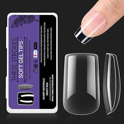 GV282 THR3E STROKES Soft Gel NailTips, Full Cover Clear Soft Nail Tips for Artificial FalseNails Extension Nail Salons DIY NailArt with Box, 550PCS (SHORT NATURALS N3)