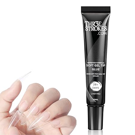 GV283 THR3E STROKES Upgrade 3 in 1 NailGlueGel for False NailTips, 20g Super Strong Nail GelGlue for NailExtension SoftGel NailTips and 3D NailArt RhinestoneGlue Soak Off UV NailGel Long Lasting